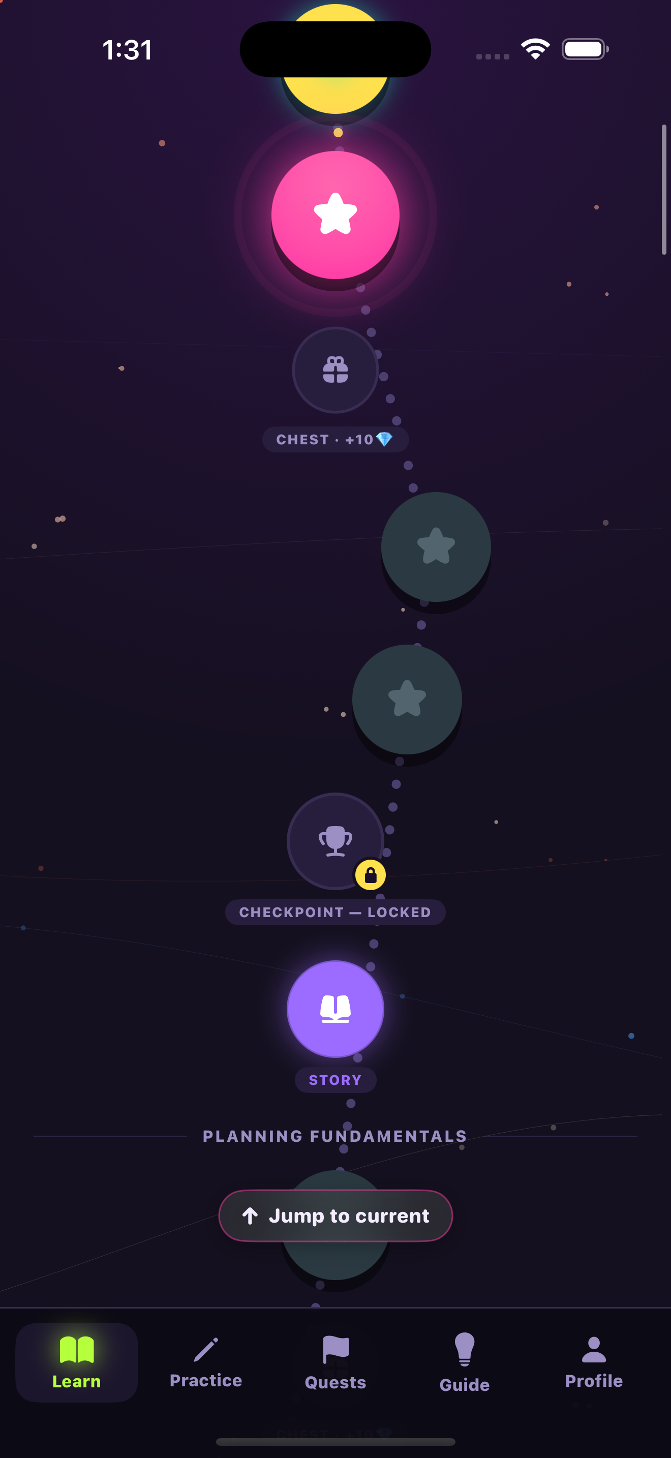 CAPM lesson path with achievements in Ascent